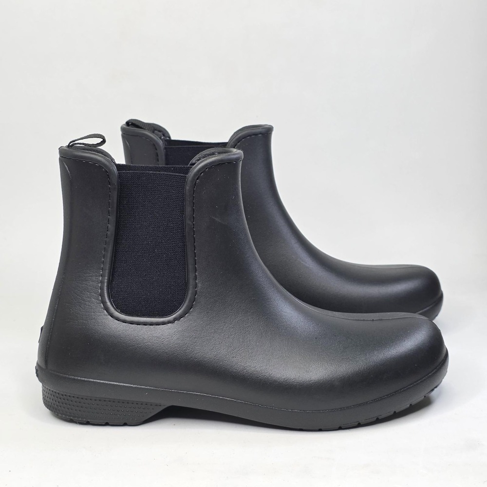 Crocs Freesail Chelsea Rain Boots Black Waterproof Ankle Booties Women's Size 10
